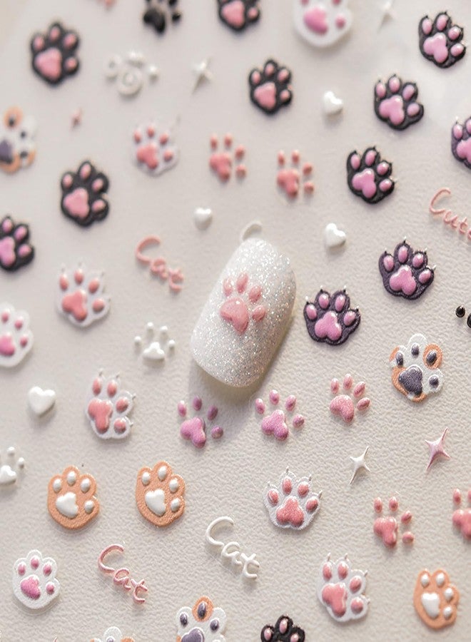 LRKNNO Cat Paw Nail Art Stickers Decals 5D Self-Adhesive Nail Decals Pink Embossed Cat Paw Nails Design Stickers Cute Nails Art Supplies for Women Girls Manicure Decorations - Image 1